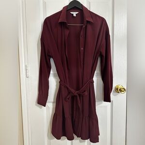 Nine West Deep Red Long Sleeve Dress
